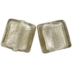 Handmade Silver Foil Glass Beads, Square, Smoke, about 12mm wide, 12mm long, hole: 2mm