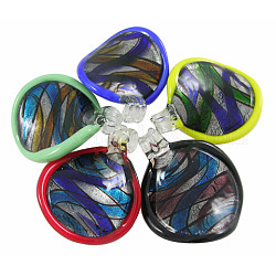 Handmade Silver Foil Glass Big Pendants, Twist, Mixed Color, about 52mm wide, 62mm long, 10mm thick, 8mm hole
