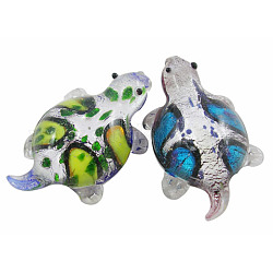 Handmade Silver Foil Glass Pendants, Tortoise, Mixed Color, about 28mm wide, 45mm long, hole: 4mm