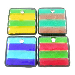 Handmade Silver Foil Glass Pendants, Square, Mixed Color, about 42mm wide, 42mm long, hole: 6mm