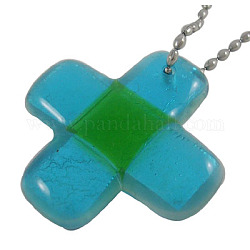 Handmade Silver Foil Glass Pendants, Latin Cross, Dark Turquoise, about 48mm wide, 48mm thick,  hole: 3mm