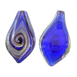 Handmade Silver Foil Glass Pendants, Leaf, Blue, about 16mm wide, 28mm long, hole: 5mm