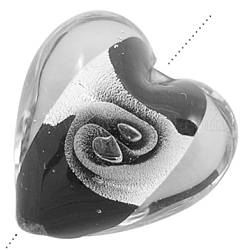 Handmade Silver Foil Glass Beads, Mother's Day Jewelry Making, Heart, Black, about 20mm wide, 20mm long, hole, 2mm