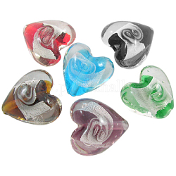 Handmade Silver Foil Glass Beads, Mother's Day Jewelry Making, Heart, Mixed Color, about 20mm wide, 20mm long, hole, 2mm