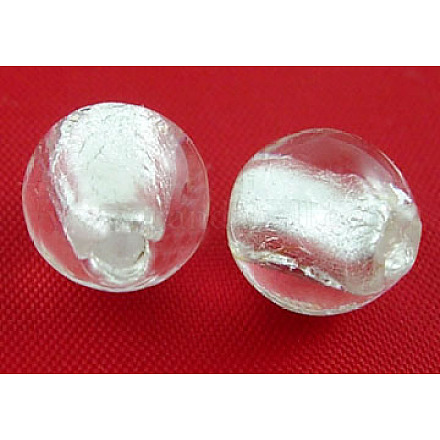 手作り銀箔ガラスベネチアンビーズ  ラウンド  ホワイト  直径約10mm  穴：1.5~2mm SLR10MM09Y-1