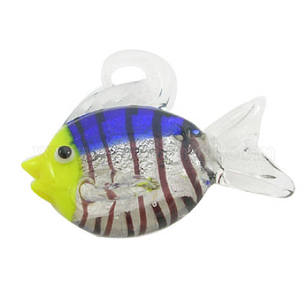手作り銀箔ガラスペンダント  魚  藤紫色  魚  約45~50 mm幅  長さ35~40mm  穴：7mm SLSP028J-3-1