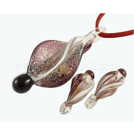 Set di ciondoli in vetro foglia argento / oro sabbia SLSP130Y-4-1