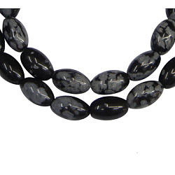 Gemstone Beads Strands, Natural Snowflake Obsidian, Rice, Black, about 4mm wide, 6mm long, hole: 0.8mm, 61 pcs/strand, 15.5inch