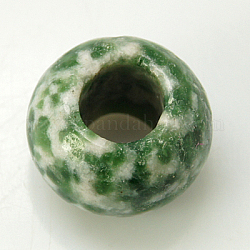 Gemstone European Beads, Green Spot Jasper, Large Hole Beads, No Metal Core, Rondelle, Green, 12x8mm, Hole: 5mm