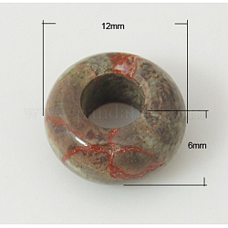 Jaspe rhyolitique naturelle perles européennes, Perles avec un grand trou   , rondelle, 12x6mm, Trou: 5mm