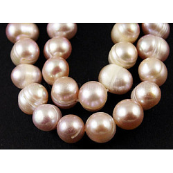 Grade B Natural Cultured Freshwater Pearl Beads Strands, Polished, Potato, Natural Color, DarkPeachPuff, about 10~11mm in diameter, hole: 0.8mm, 14.1 inch/strand, about 38pcs/strand