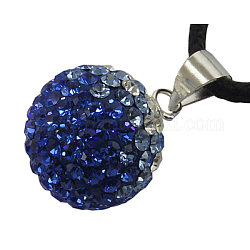Austrian Crystal Charms, With Sterling Silver Clasps, Round, Sapphire, 12mm, Hole: 3.5mm