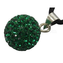 Austrian Crystal Charms, With Sterling Silver Clasps, Round, Emerald, about 14mm in diameter, hole: 3.5mm