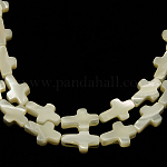 Shell normal de perles blanches de brins, perles coquille en nacre, croix, blanc, environ 8 mm de large, Longueur 12mm, épaisseur de 3mm, Trou: 1mm, 33 pcs / chapelet, 16 pouce
