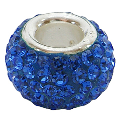 Perles européennes en cristal autrichien, Perles avec un grand trou   , seul cœur en argent 925, rondelle, 206 _sapphire, environ 11 mm de diamètre, épaisseur de 7.5mm, Trou: 4.5mm