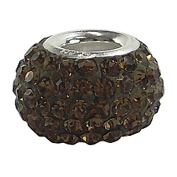 Österreichische Kristall europäischen Perlen, Großloch perlen, Einzelsterlingsilberkern, Rondell, 220 _smoked Topas, ca. 11 mm Durchmesser, 7.5 mm dick, Bohrung: 4.5 mm