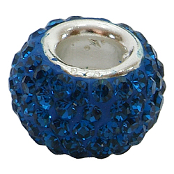 Österreichische Kristall europäischen Perlen, Großloch perlen, Einzelsterlingsilberkern, Rondell, 243 _blue, ca. 11 mm Durchmesser, 7.5 mm dick, Bohrung: 4.5 mm