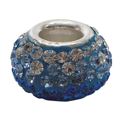 Österreichische Kristall europäischen Perlen, Großloch perlen, Einzelsterlingsilberkern, Rondell, 206 _sapphire, ca. 7 mm Durchmesser, 5.5 mm dick, Bohrung: 3 mm