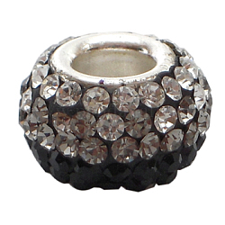 Österreichische Kristall europäischen Perlen, Großloch perlen, Einzelsterlingsilberkern, Rondell, 280 _jet, ca. 7 mm Durchmesser, 5.5 mm dick, Bohrung: 3 mm