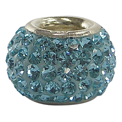 Österreichische Kristall europäischen Perlen, Großloch perlen, Einzelsterlingsilberkern, Rondell, 202 _aquamrine, ca. 7 mm Durchmesser, 5.5 mm dick, Bohrung: 3 mm