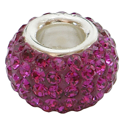 Austrian Crystal European Beads, Large Hole Beads, Single Sterling Silver Core, Rondelle, 502_Fuchsia, about 7mm in diameter, 5.5mm thick, hole: 3mm