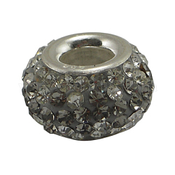 Österreichische Kristall europäischen Perlen, Großloch perlen, Einzelsterlingsilberkern, Rondell, 215 _black Diamant, etwa: 7 mm Durchmesser, 5.5 mm dick, Bohrung: 3 mm