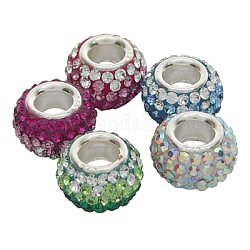 Perles européennes en cristal autrichien, Perles avec un grand trou   , seul cœur en argent 925, rondelle, couleur mixte, environ 7 mm de diamètre, épaisseur de 5.5mm, Trou: 3mm