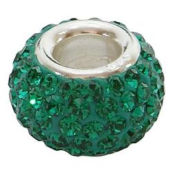Perles européennes en cristal autrichien, Perles avec un grand trou   , seul cœur en argent 925, rondelle, 205 _emerald, environ 14 mm de diamètre, épaisseur de 12mm, Trou: 4.5mm