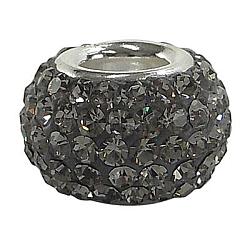 Österreichische Kristall europäischen Perlen, Großloch perlen, Einzelsterlingsilberkern, Rondell, 215 _black Diamant, ca. 14 mm Durchmesser, 12 mm dick, Bohrung: 4.5 mm