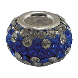 Österreichische Kristall europäischen Perlen, Großloch perlen, Einzelsterlingsilberkern, Rondell, 206 _sapphire, ca. 14 mm Durchmesser, 12 mm dick, Bohrung: 4.5 mm