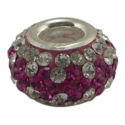 Austrian Crystal European Beads, Large Hole Beads, Single Sterling Silver Core, Rondelle, 502_Fuchsia, about 14mm in diameter, 12mm thick, hole: 4.5mm