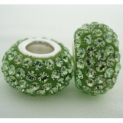 Österreichische Kristall europäischen Perlen, Großloch perlen, Farbe Silber Kern, Rondell, 214 _peridot, ca. 11 mm Durchmesser, 7.5 mm dick, Bohrung: 4.5 mm