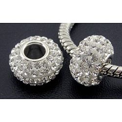 Österreichische Kristall europäischen Perlen, Großloch perlen, Sterling Silber Kern, Rondell, 001 _crystal, ca. 11 mm Durchmesser, 7.5 mm dick, Bohrung: 4.5 mm
