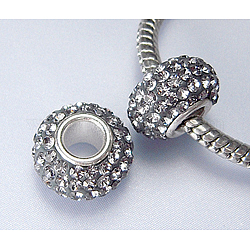Perles européennes en cristal autrichien, Perles avec un grand trou   , le noyau en argent 925, rondelle, 215 _ diamant noir , environ 11 mm de diamètre, épaisseur de 7.5mm, Trou: 4.5mm