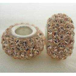 Perles européennes en cristal autrichien, Perles avec un grand trou   , le noyau en argent 925, rondelle, 391 _silk, environ 11 mm de diamètre, épaisseur de 7.5mm, Trou: 4.5mm