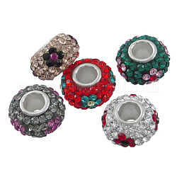 Österreichische Kristall europäischen Perlen, Großloch perlen, Sterling Silber Kern, Rondell, Mischfarbe, ca. 11 mm Durchmesser, 7.5 mm dick, Bohrung: 4.5 mm