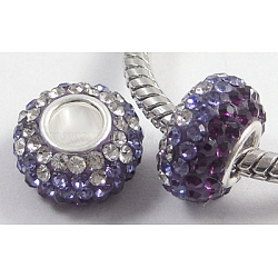 Perles européennes en cristal autrichien, Perles avec un grand trou   , argent sterling noyau unique, grade AAA, rondelle, 256 _lilac, environ 11 mm de diamètre, épaisseur de 7.5mm, Trou: 4.5mm