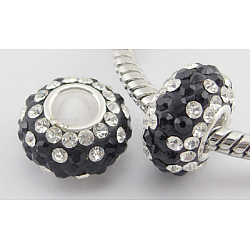 Austrian Crystal European Beads, Large Hole Beads, Sterling Silver Single Core, Grade AAA, Rondelle, 280_Jet, about 11mm in diameter, 7.5mm thick,  hole: 4.5mm