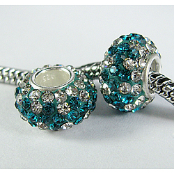 Perles européennes en cristal autrichien, Perles avec un grand trou   , argent sterling noyau unique, grade AAA, rondelle, 229 _blue zircon, environ 11 mm de diamètre, épaisseur de 7.5mm, Trou: 4.5mm