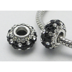 Österreichische Kristall europäischen Perlen, Großloch perlen, Sterling Silber Doppel-Kern, Klasse aaa, Rondell, 280 _jet, ca. 11 mm Durchmesser, 7.5 mm dick, Bohrung: 4.5 mm