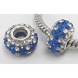 Austrian Crystal European Beads, Large Hole Beads, Sterling Silver Double Core, Grade AAA, Rondelle, 206_Sapphire, about 11mm in diameter, 7.5mm thick,  hole: 4.5mm
