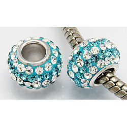 Österreichische Kristall europäischen Perlen, Großloch perlen, Sterling Silber Single-Core, Klasse aaa, Rondell, Farbig, ca. 11 mm Durchmesser, 7.5 mm dick, Bohrung: 4.5 mm