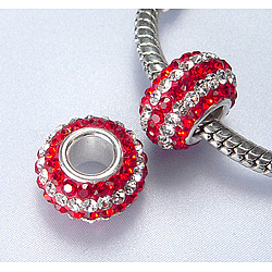 Austrian Crystal European Beads, Large Hole Beads, Sterling Silver Single Core, Grade AAA, Rondelle, Colorful, about 11mm in diameter, 7.5mm thick,  hole: 4.5mm