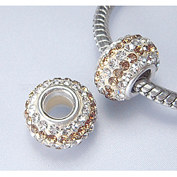 Perles européennes en cristal autrichien, Perles avec un grand trou   , en argent 925 à double cœur, grade AAA, rondelle, colorées, environ 11 mm de diamètre, épaisseur de 7.5mm, Trou: 4.5mm