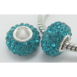 Österreichische Kristall europäischen Perlen, Großloch perlen, Sterling Silber Single-Core, Klasse aaa, Rondell, 205 _emerald, ca. 11 mm Durchmesser, 7.5 mm dick, Bohrung: 4.5 mm