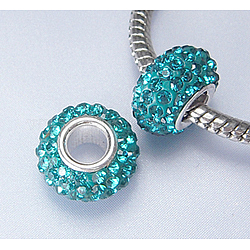Österreichische Kristall europäischen Perlen, Großloch perlen, Sterling Silber Single-Core, Klasse aaa, Rondell, 229 _blue Zirkon, ca. 11 mm Durchmesser, 7.5 mm dick, Bohrung: 4.5 mm