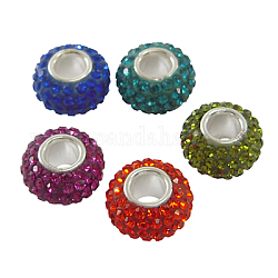 Austrian Crystal European Beads, Large Hole Beads, with Sterling Silver Core, Rondelle, Mixed Color, about 11mm in diameter, 7.5mm thick, hole: 4.5mm