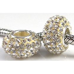 Perles européennes en cristal autrichien, Perles avec un grand trou   , en argent 925 à double cœur, grade AAA, rondelle, 001 _crystal, environ 11 mm de diamètre, épaisseur de 7.5mm, Trou: 4.5mm