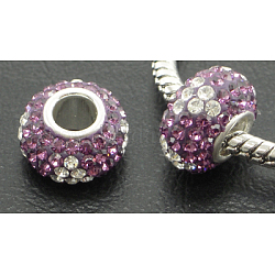 Perles européennes en cristal autrichien, Perles avec un grand trou   , le noyau en argent 925, grade AAA, rondelle, colorées, environ 11.5 mm de diamètre, épaisseur de 7mm, Trou: 4.5mm