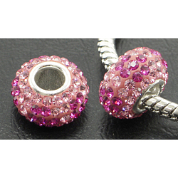 Austrian Crystal European Beads, Large Hole Beads, Sterling Silver Core, Grade AAA, Rondelle, Colorful, about 11.5mm in diameter, 7mm thick, hole: 4.5mm